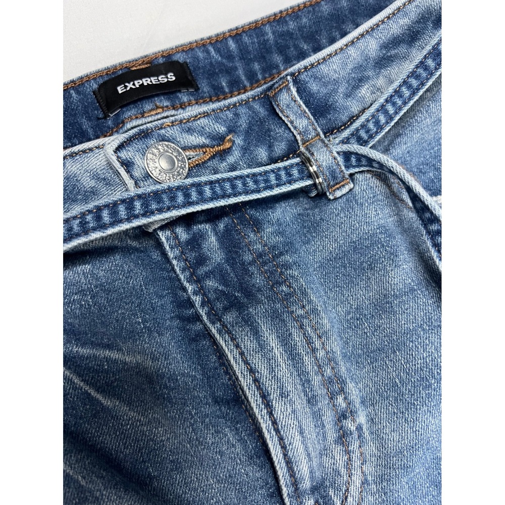 Express Relaxed Tapered Mid Rise Jeans Medium Wash Denim Belted 4R 006711639 - Picture 3 of 7
